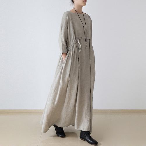 2021 autumn plus size linen dresses asymmetric bracelet sleeved drawstring maxi dress ( Limited Stock) - Omychic