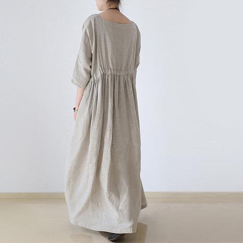 2021 autumn plus size linen dresses asymmetric bracelet sleeved drawstring maxi dress ( Limited Stock) - Omychic