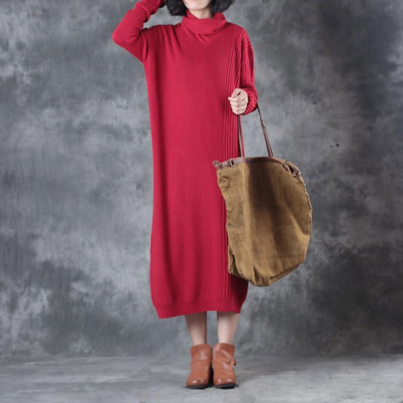 2017 autumn red fashion long knit dresses plus size casual elastic warm swereat dress - Omychic