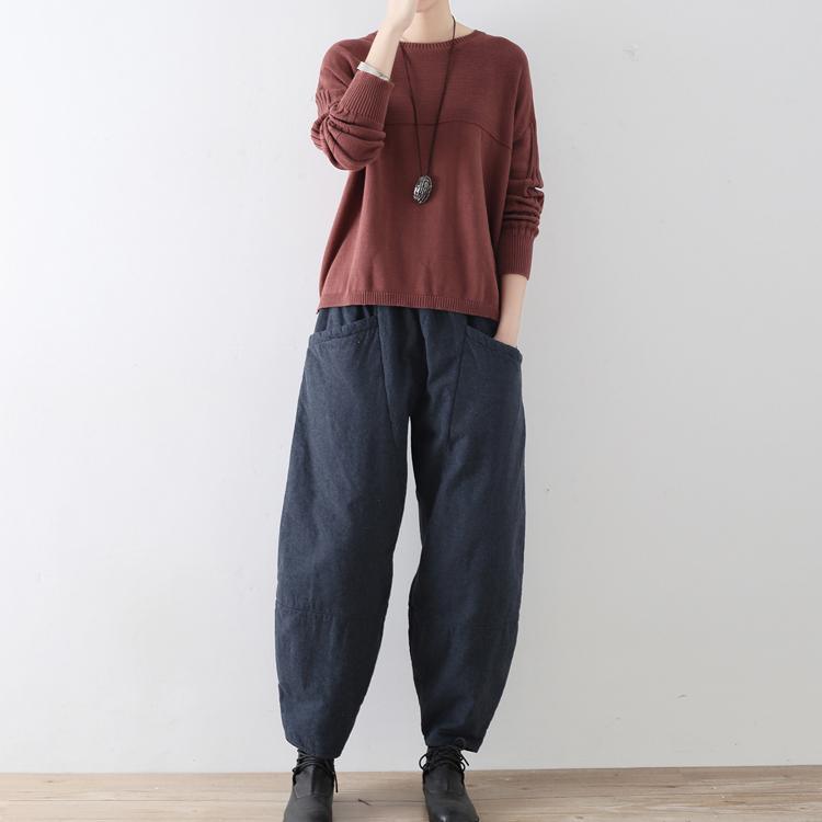 2017 autumn winter gray cotton pants plus size elastic waist crop pants - Omychic