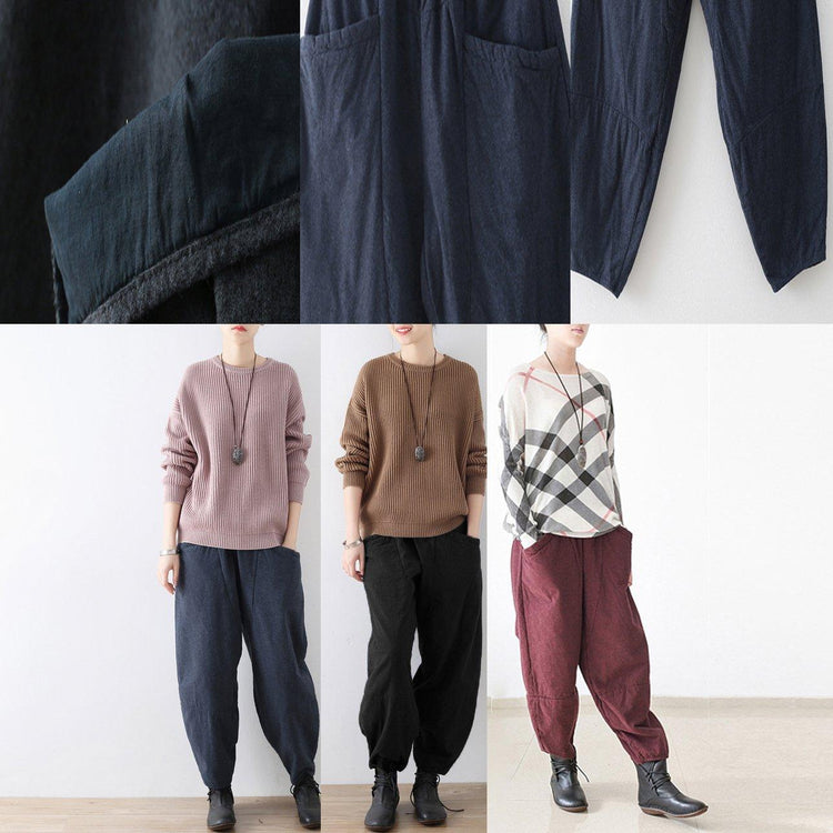 2017 autumn winter gray cotton pants plus size elastic waist crop pants - Omychic