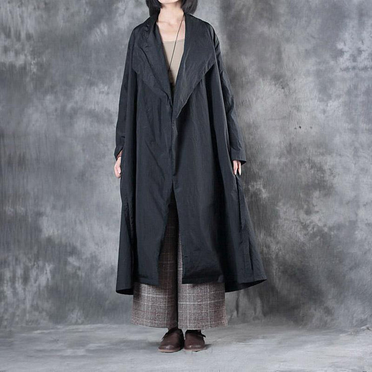 2017 black casual cotton cardigan oversize solid trench coat - Omychic