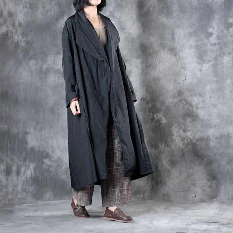 2017 black casual cotton cardigan oversize solid trench coat - Omychic