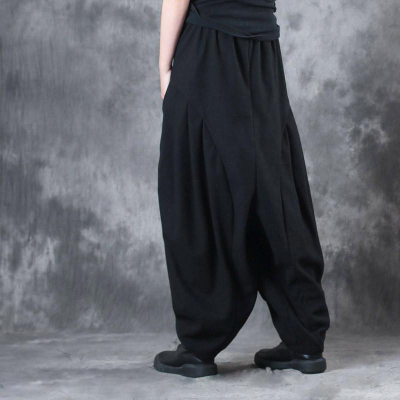 2017 black casual plus size pants women elastic waist wide leg pants - Omychic