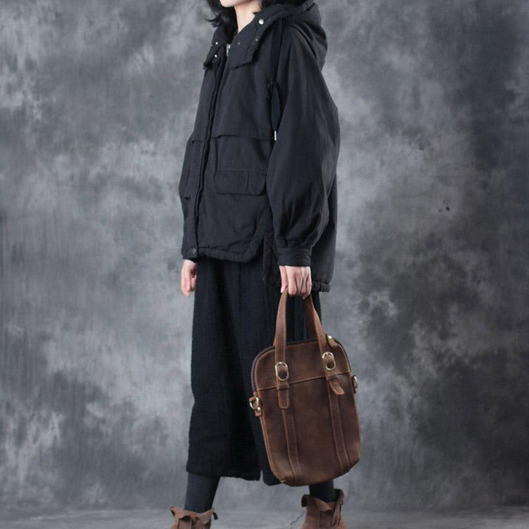2021 black down jacket plus size hooded Parka New pockets coats - Omychic