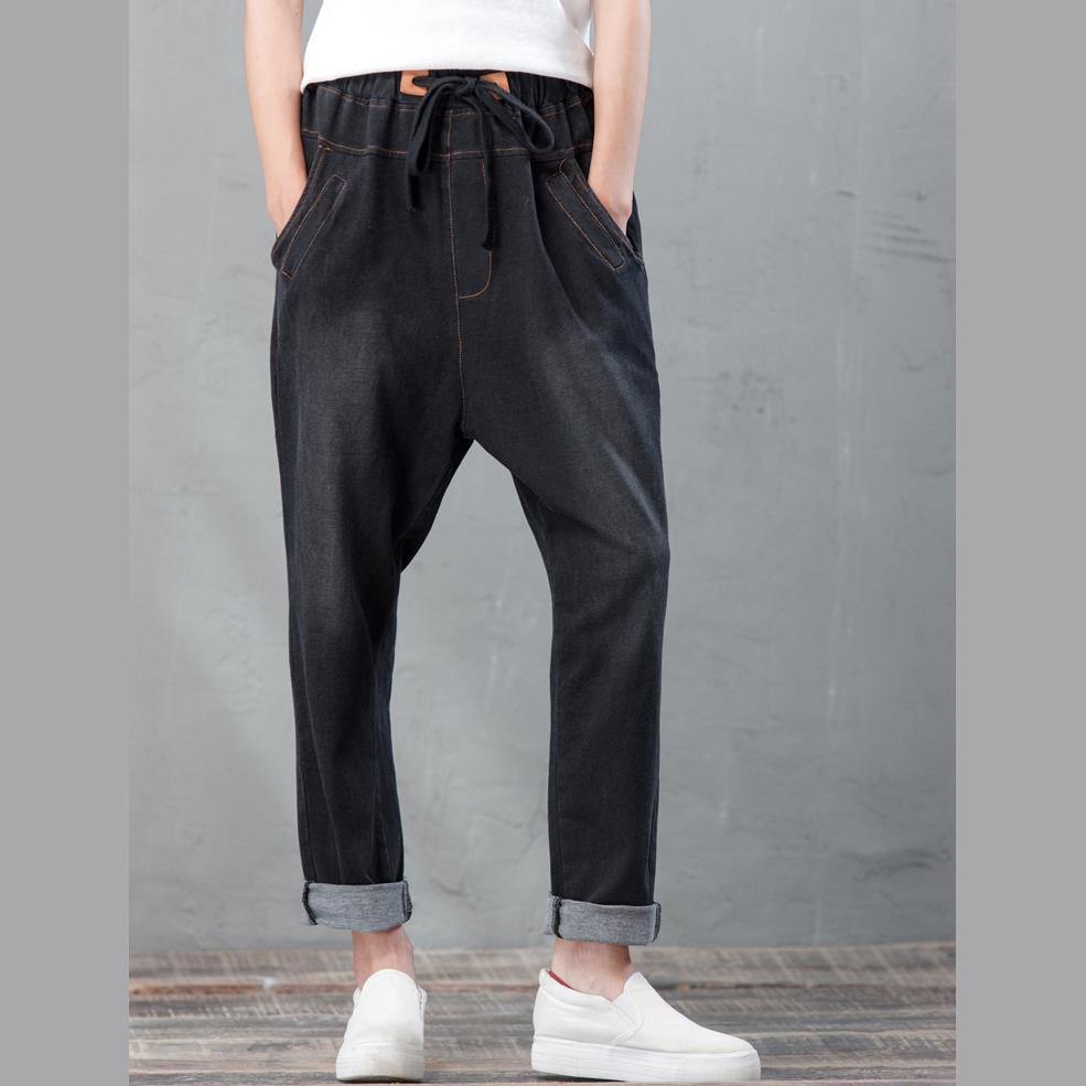 2017 black jeans loose haram denim pants plus size crop pants trousers elastic waist - Omychic