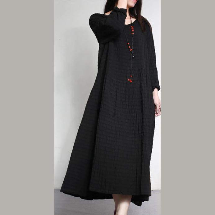 2021  Black Linen Silk Dresses Oversize Jacquard Vintage Maxi Dress - Omychic