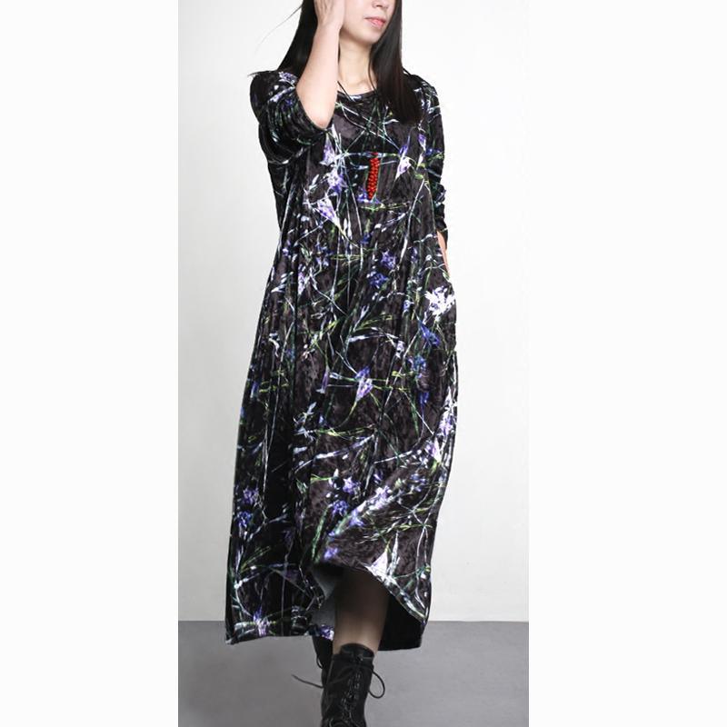 2017 black print corduroy dresses baggy loose cute brief elegant gowns fall fashion - Omychic
