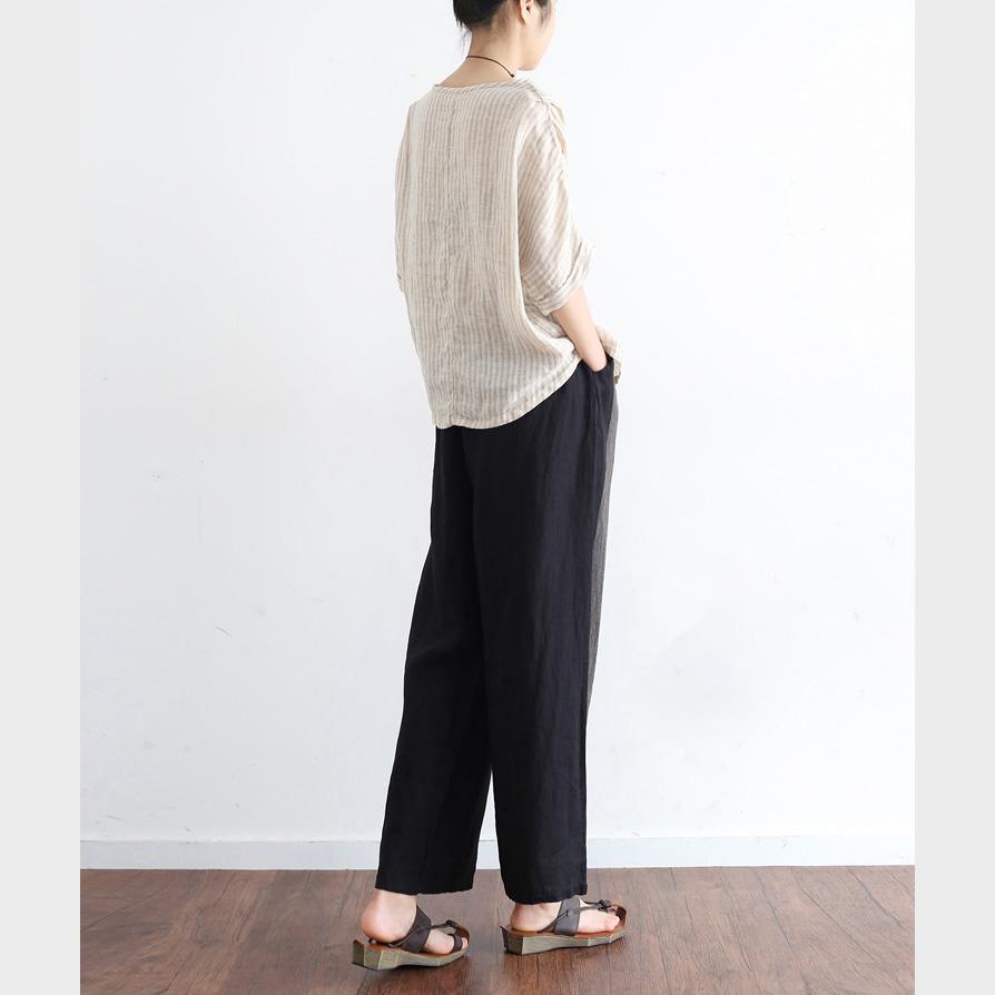2021 black stylish patchwork pants oversize linen wide leg pants - Omychic