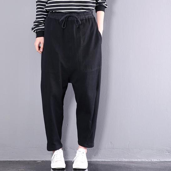 2017 black summer cotton harem pants plus size casual trousers fine linen pants elastic wait - Omychic