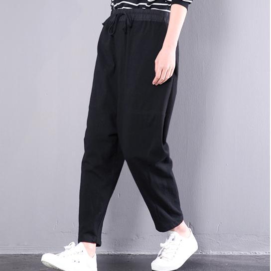 2017 black summer cotton harem pants plus size casual trousers fine linen pants elastic wait - Omychic