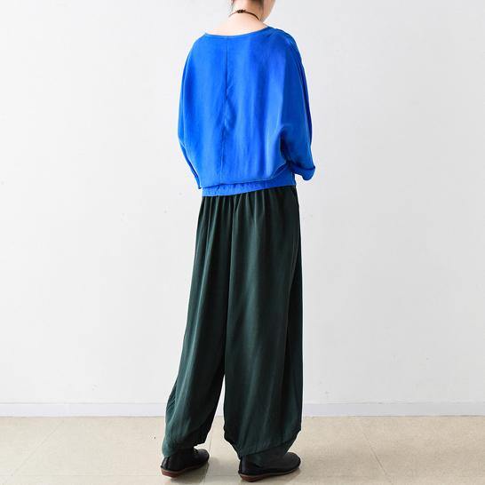 2017  blackish green elegant knickers pants casual versized silk pants - Omychic