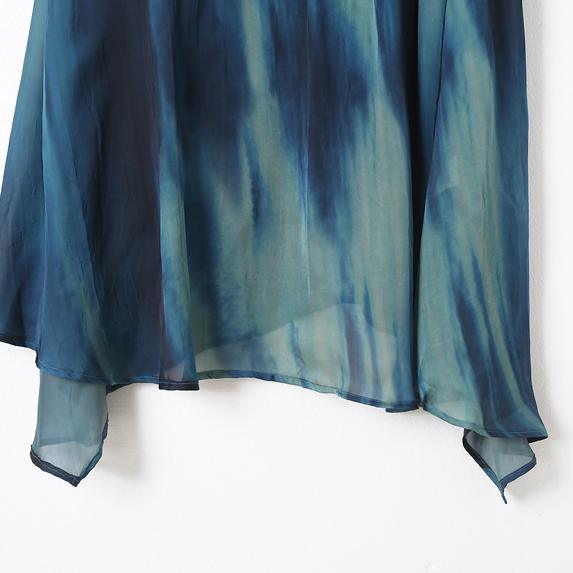 2017 blue stylish silk dresses plus size casual sundress asymmetric short sleeve maxi dress - Omychic