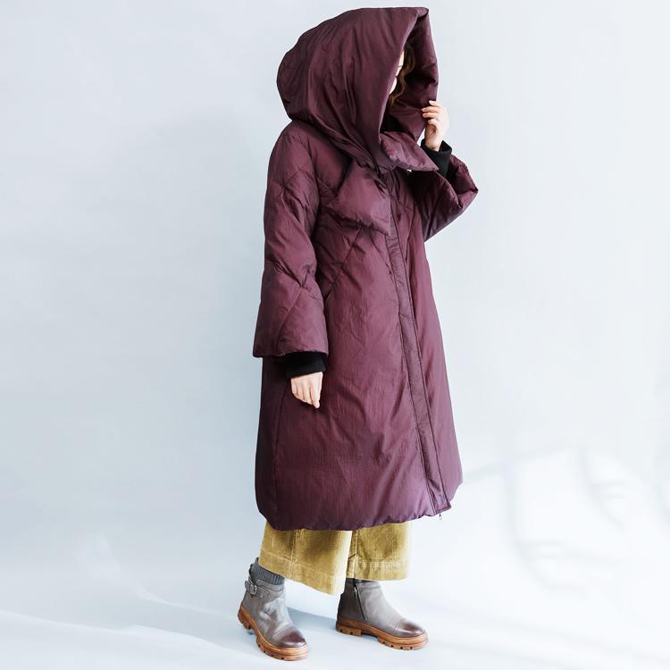 2017 burgundy down coat casual zippered down coat New hooded winter outwear - Omychic