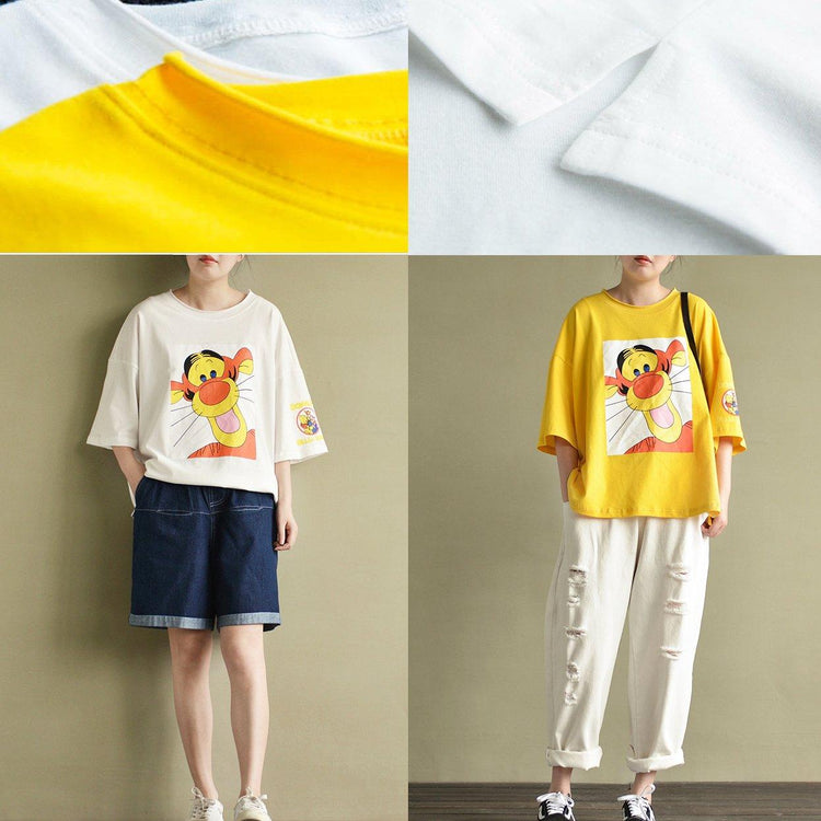 2017 cartoon print yellow cotton tops stylish cute loose pullover bracelet sleeved t shirt - Omychic