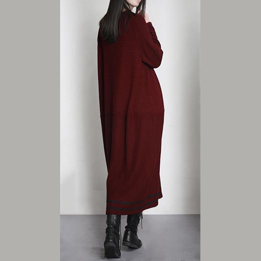 2017 casual burgundy cotton sweater dresses plus size elegant maxi dress - Omychic