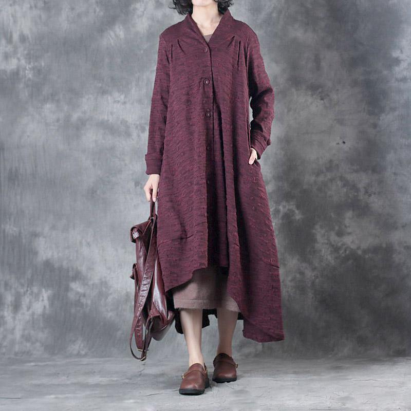 2017 casual  burgundy women trench coat oversize mid long coat - Omychic