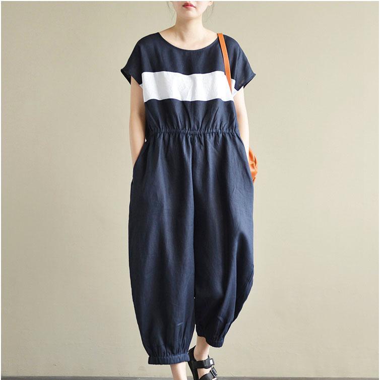 2017 casual element design linen pants short sleeve oversize jumpsuit pants - Omychic