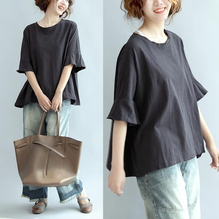 2017 dark gray casual blouse loose stylish pullover butterfly sleeve t shirt - Omychic