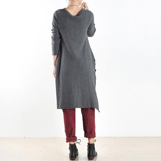 2017 dark gray low high knit dresses asymmetrical casual long sweaters - Omychic