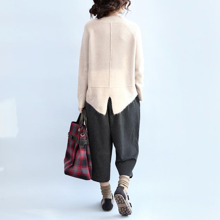 2017 fall beige casual cotton cable knit tops oversize side open fashion sweater - Omychic