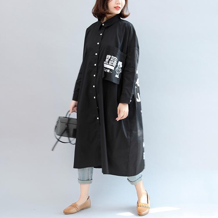 2021 Fall Black Animal Print Cotton Tops Oversize Stylish Blouse O Neck Shirt Dress - Omychic