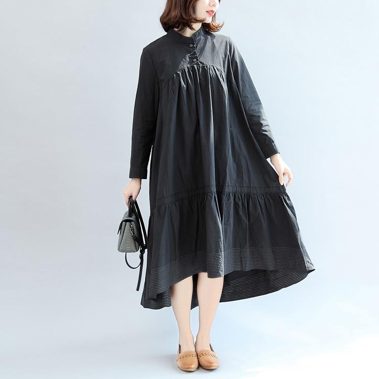 2017 fall black butterfly hem cotton dresses oversize casual long sleeve maxi dress - Omychic