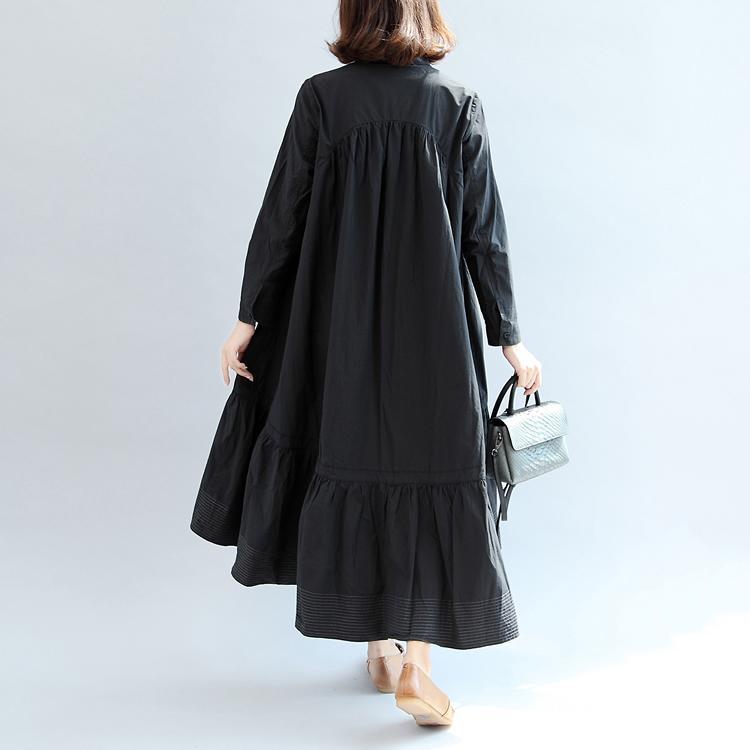 2017 fall black butterfly hem cotton dresses oversize casual long sleeve maxi dress - Omychic