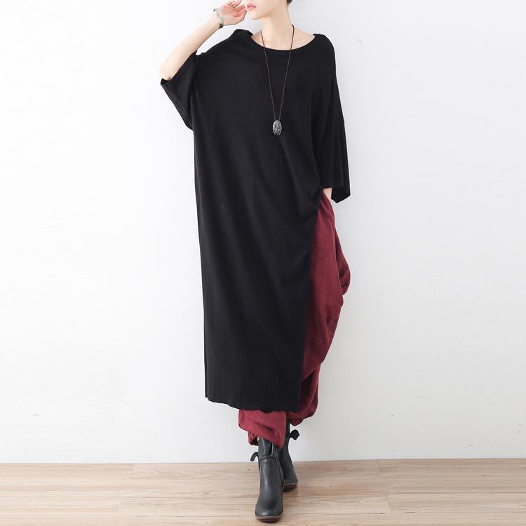 2017 fall black casual side  high open knit sweaters dresses oversize batwing seeve woolen dress - Omychic