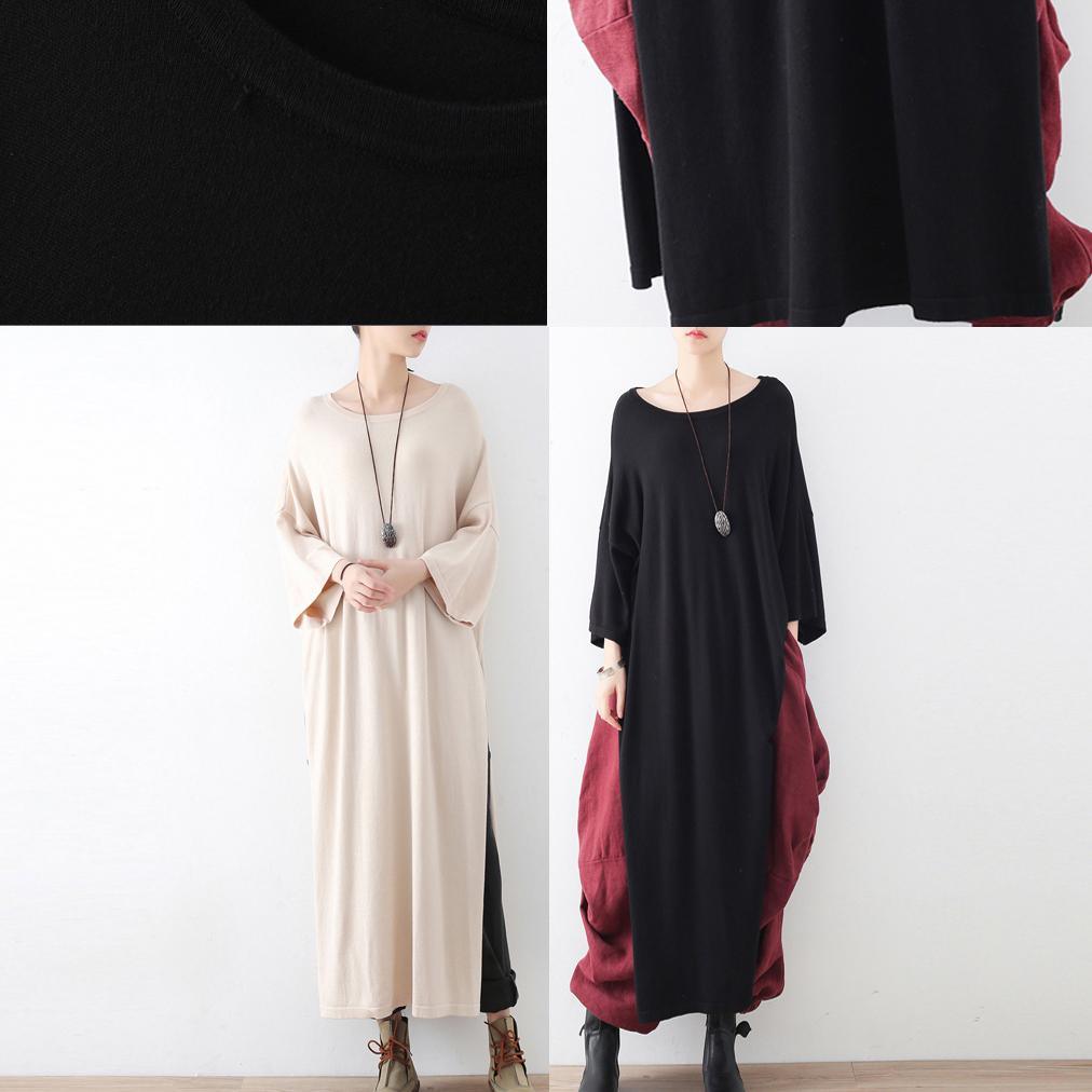 2017 fall black casual side  high open knit sweaters dresses oversize batwing seeve woolen dress - Omychic