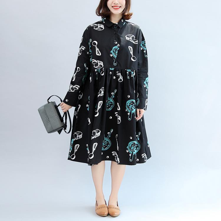 2017 fall black print cotton outwear oversize casual long sleeve coat - Omychic