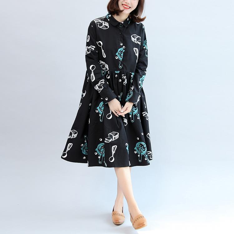 2017 fall black print cotton outwear oversize casual long sleeve coat - Omychic