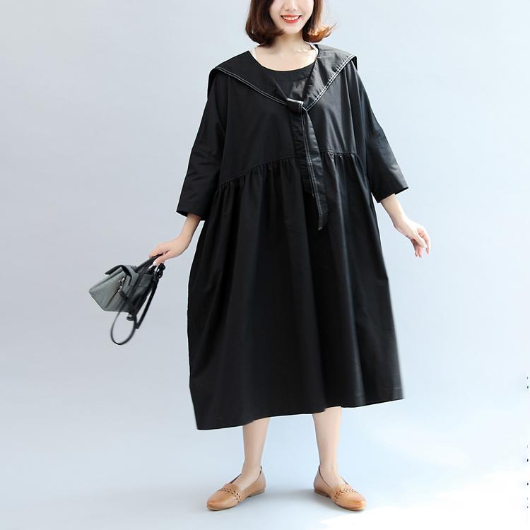 2017 fall black prints cotton dresses plus size casual long sleeve maxi dress - Omychic