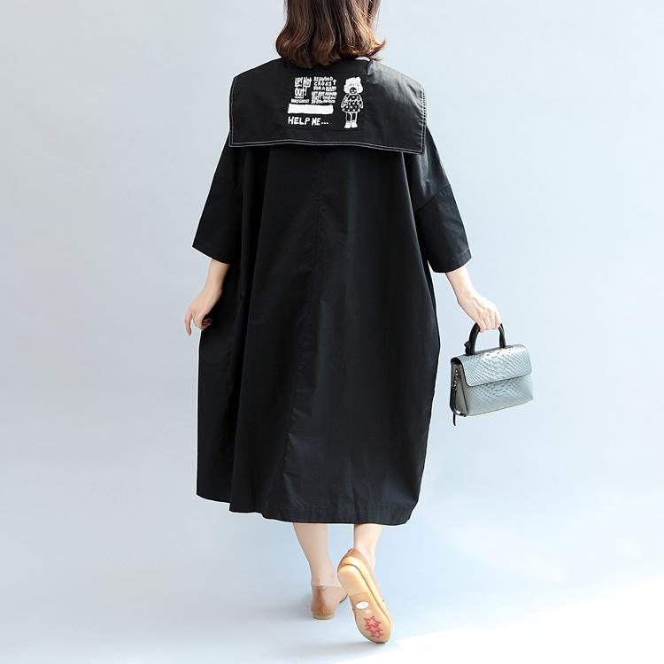 2017 fall black prints cotton dresses plus size casual long sleeve maxi dress - Omychic