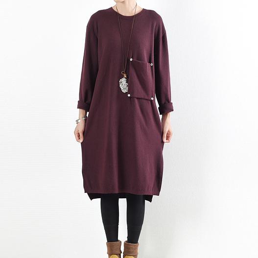 2017 fall burgundy casual cotton sweaters dresses plus size stylish slim mid knit dress - Omychic