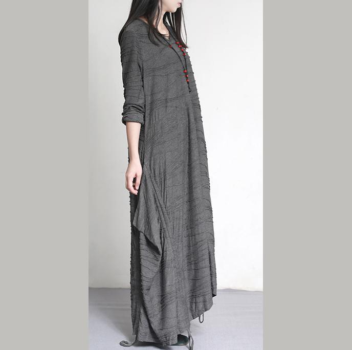 2017 fall fashion gray cotton dresses oversize asymmetric draping wrinkled casual gowns - Omychic