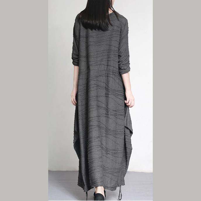 2017 fall fashion gray cotton dresses oversize asymmetric draping wrinkled casual gowns - Omychic