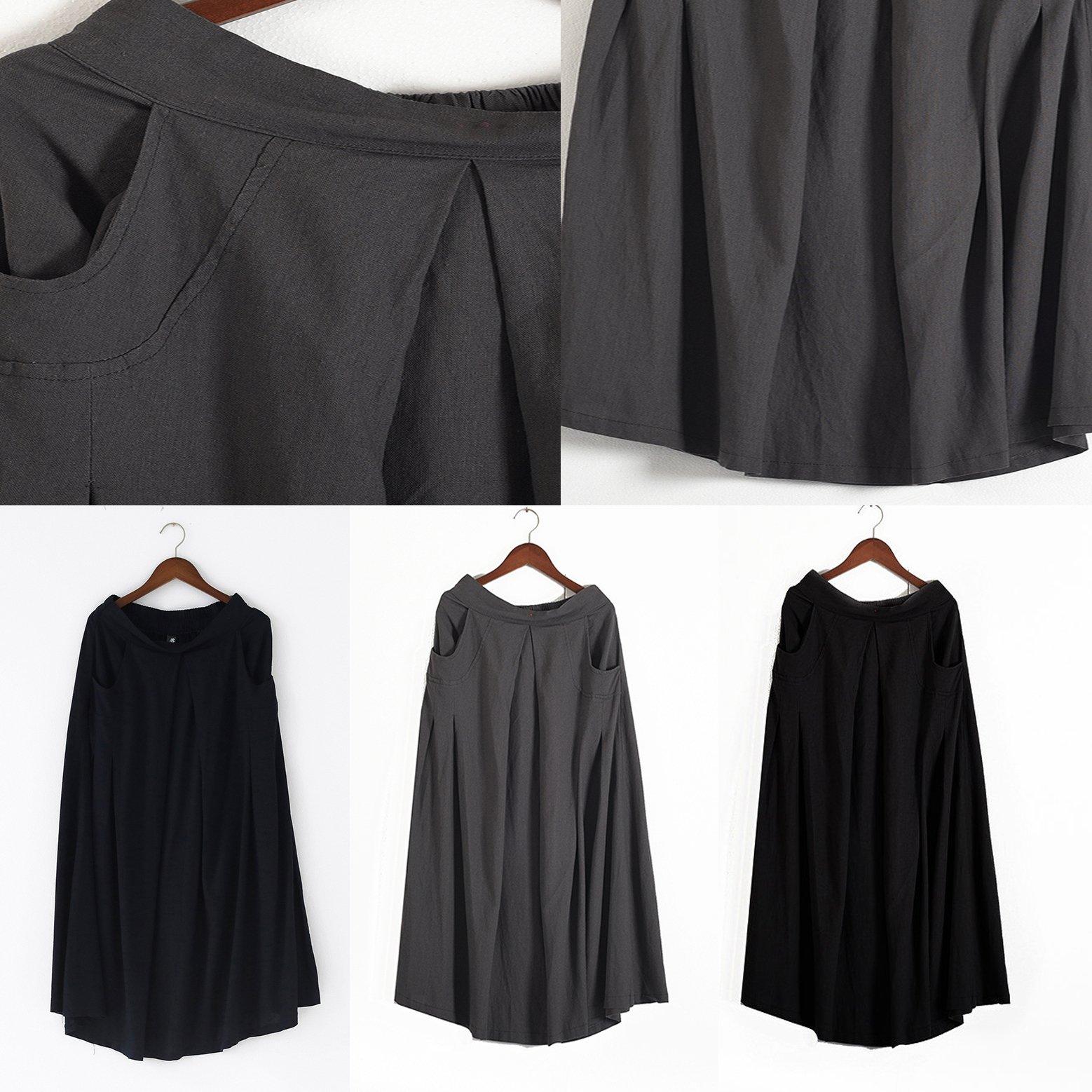 2017 fall gray cute linen skirts oversize elastic waist maxi skirts - Omychic