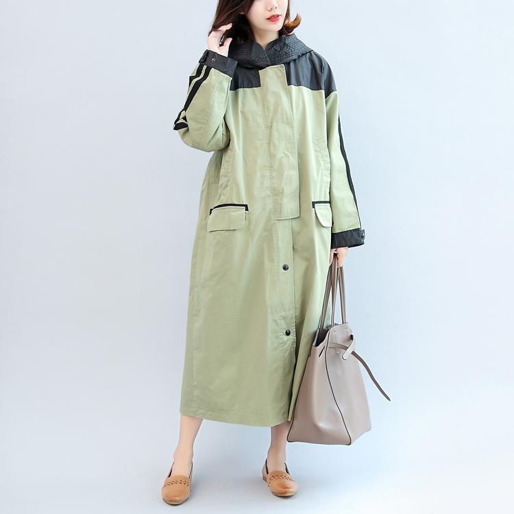 2017 fall linght green patchwork cotton outwear plus size casual hooded maxi coat - Omychic