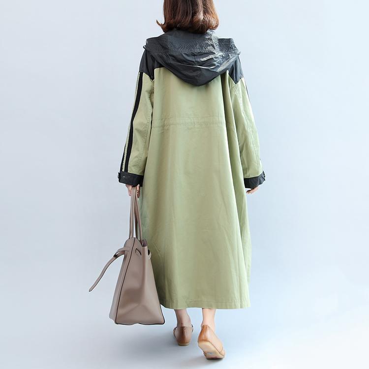 2017 fall linght green patchwork cotton outwear plus size casual hooded maxi coat - Omychic