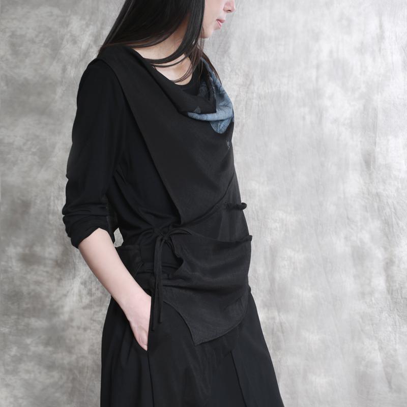 2017 fall new black prints cotton blouse asymmetrical long sleeve tops - Omychic