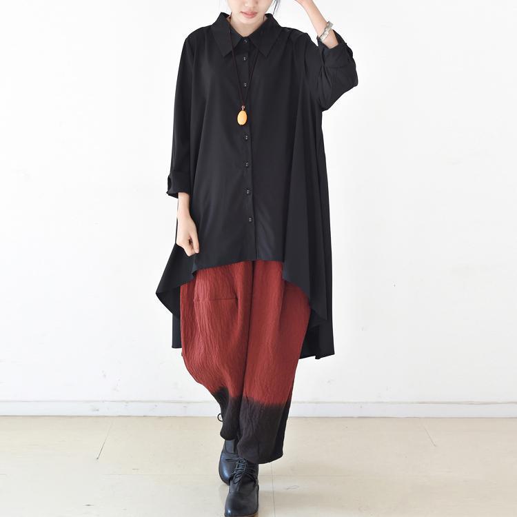 2017 fall original black cotton tops oversize asymmetric large hem long shirts - Omychic