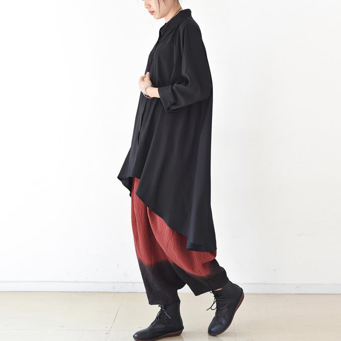 2017 fall original black cotton tops oversize asymmetric large hem long shirts - Omychic