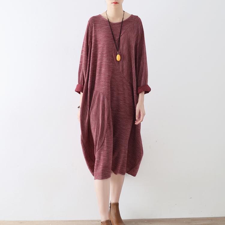 2017 fall red patchwork knit dresses plus size asymmetric hem casual dress - Omychic