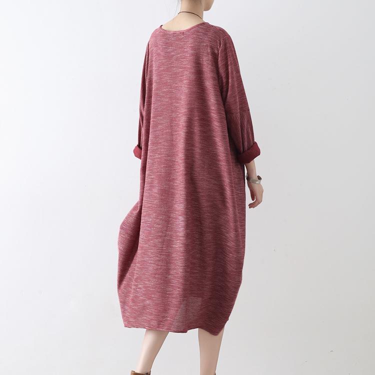 2017 fall red patchwork knit dresses plus size asymmetric hem casual dress - Omychic