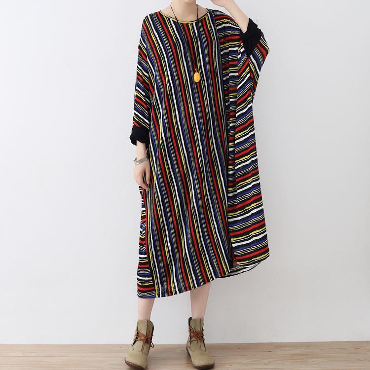 2017 fall stylish striped casual cotton dresses plus szie asymmetric maxi dresses - Omychic