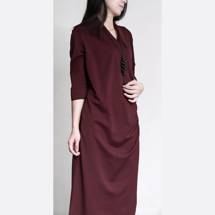 2017 fall unique burgundy asymmetric cotton dresses plus size vintage gowns - Omychic