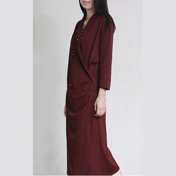 2017 fall unique burgundy asymmetric cotton dresses plus size vintage gowns - Omychic