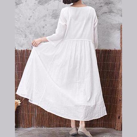 2017 fall white Chinese Butted linen casual dresses oversize vintage maxi dress - Omychic