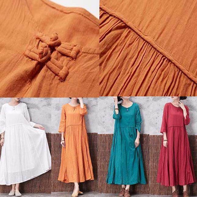 2017 fall white Chinese Butted linen casual dresses oversize vintage maxi dress - Omychic